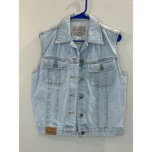 PS Gitano 90's Light Denim Jean Vintage Sleeveless Vest Sz S Button Up